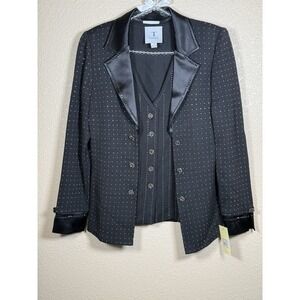 Toula Women Black Rhinestone Blazer Size 6 Quiet Luxury Old Money Sophisticated‎